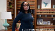 Judge Ketanji Brown Jackson, a U.S. Circuit Judge on the U.S. Court of Appeals for the District of Columbia Circuit, poses for a portrait, Friday, Feb., 18, 2022, in her office at the court in Washington. (AP Photo/Jacquelyn Martin)