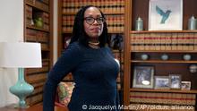 Judge Ketanji Brown Jackson, a U.S. Circuit Judge on the U.S. Court of Appeals for the District of Columbia Circuit, poses for a portrait, Friday, Feb., 18, 2022, in her office at the court in Washington. (AP Photo/Jacquelyn Martin)