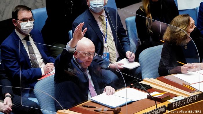 Russia's Ambassador to the United Nations Vassily Nebenzia votes 