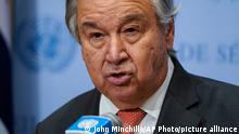 United Nations Secretary General AntÃ³nio Guterres holds a press conference after a U.N. Security Council meeting on the Russian invasion of Ukraine, Friday Feb. 25, 2022 at U.N. headquarters. (AP Photo/John Minchillo)