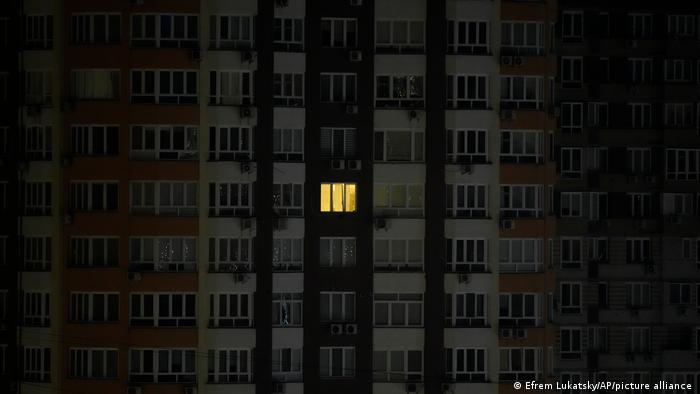 An apartment in Kyiv with one window lit
