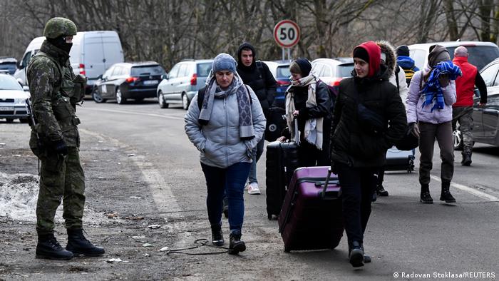 People fleeing from Ukraine arrive in Ubla, Slovakia, February 26, 2022