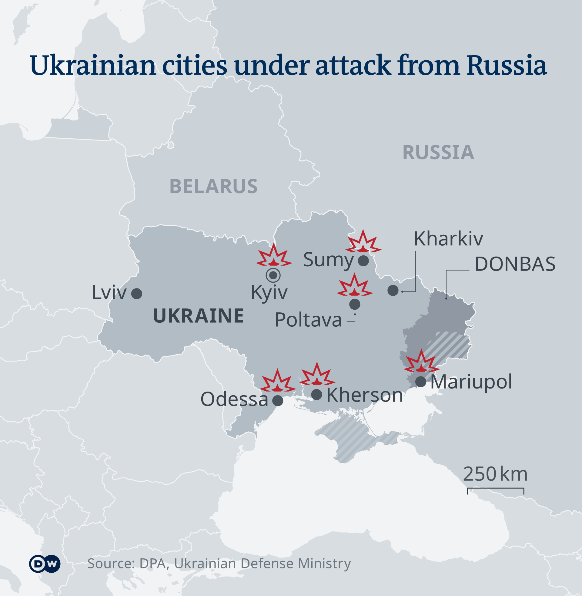 مناطقی در اوکراین که هدف حمله روسیه قرار گرفته است
