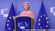 BRUSSELS, BELGIUM - FEBRUARY 27: European Commission President von der Leyen holds press conference in Brussels, Belgium on February 27, 2022. Dursun Aydemir / Anadolu Agency