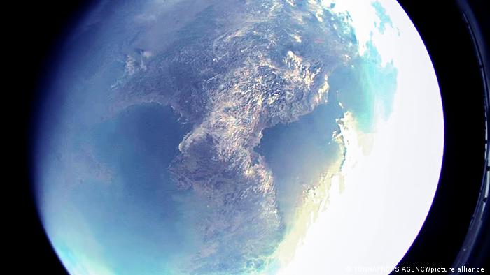 This photo, released by the Korean Central News Agency on Feb. 28, 2022, shows an image of the Korean Peninsula taken by a camera attached on a projectile, launched by North Korea the previous day for the development of a reconnaissance satellite.