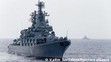 2015****In this photo taken on Thursday, Dec. 17, 2015 and provided by the Russian Defense Ministry Press Service, Russian navy missile cruiser Moskva is on patrol in the Mediterranean Sea near the Syrian coast. The Russian military has deployed the Moskva closer to the shore to help protect Russian warplanes with its air defense missiles following the downing of a Russian bomber by Turkey at the border with Syria. (Vadim Savitsky/Russian Defense Ministry Press Service via AP)