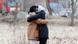 Two refugees fleeing Ukraine embrace each other Two refugees fleeing Ukraine embrace each other