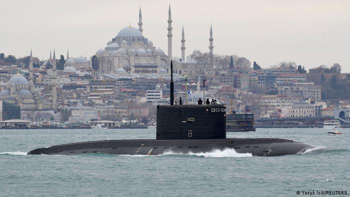 Russian submarine passing through the Bosporus channal