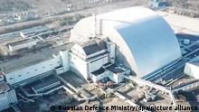 PRIPYAT, UKRAINE - FEBRUARY, 2022: Pictured in this video screen grab is the Chernobyl Nuclear Power Plant. Russian Airborne troops and the Ukrainian National Guard are providing security at the nuclear power plant. An agreement has been reached with servicemen of a separate battalion of the National Guard of Ukraine to jointly provide security at the units, the confinement and the storage facility for spent nuclear fuel. Chernobyl Nuclear Power Plant staff continue to monitor the radiation levels and work at the nuclear power plant as normal. Video grab. Best possible quality. Russian Defence Ministry/TASS