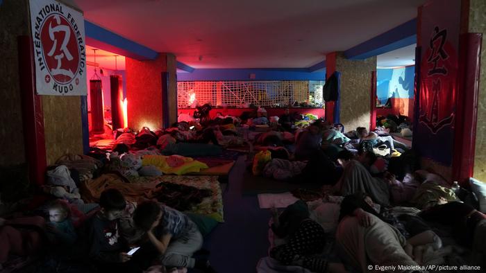 Improvised shelter in Mariupol sports center