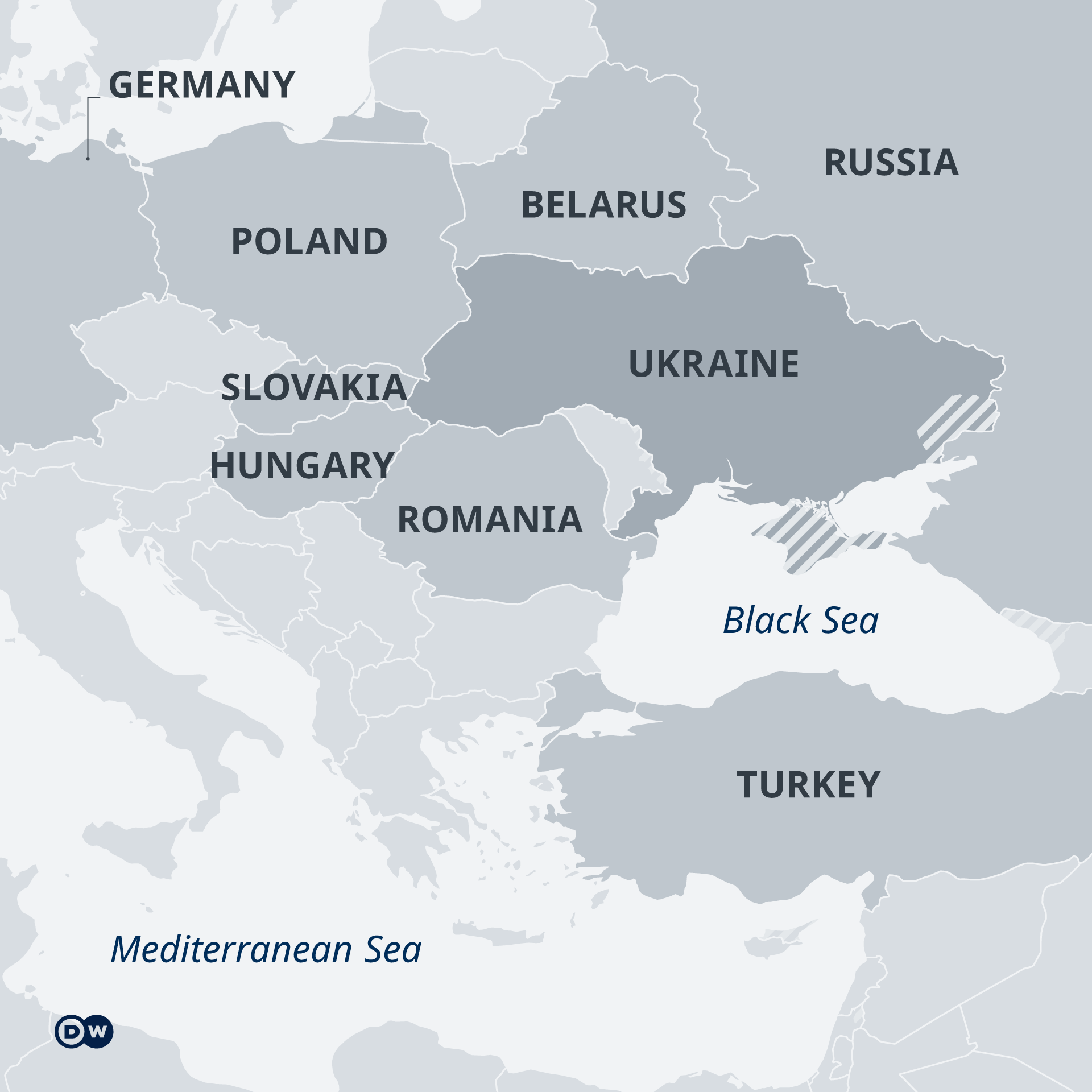 Karte Ukraine und Nachbarländer EN