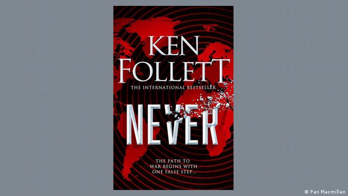 The cover of the book Never which has a world map on it.