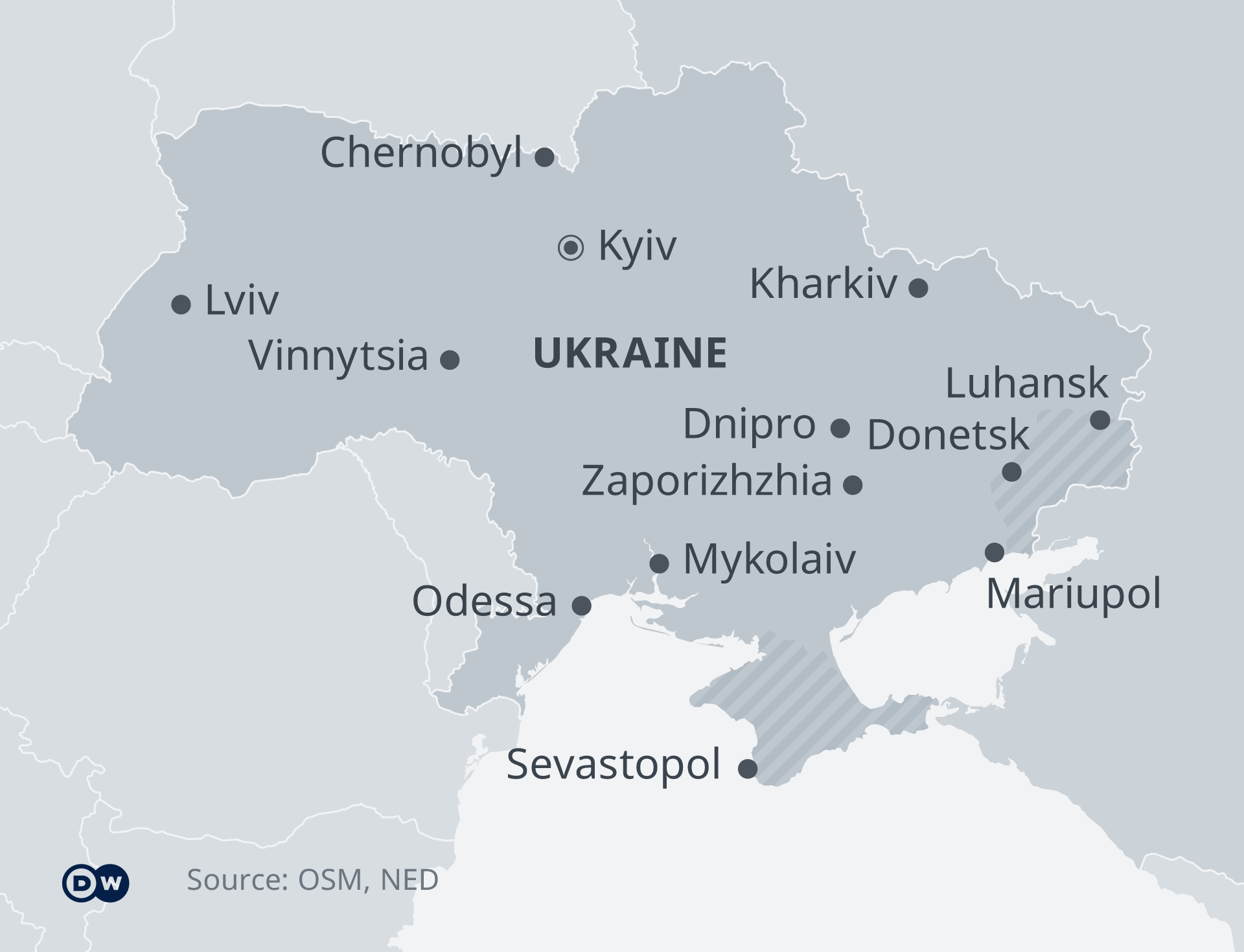 Map of Ukraine with big cities