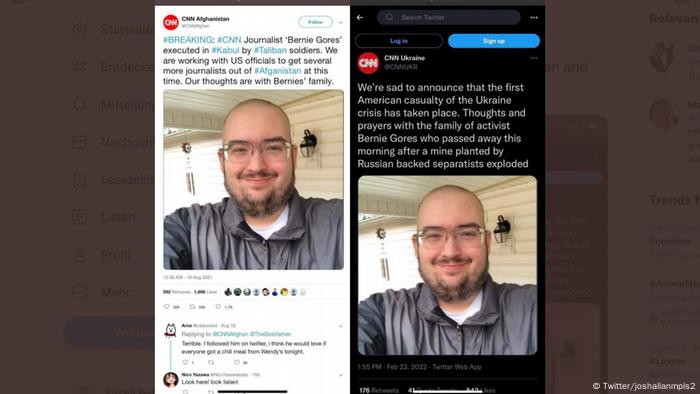 Screenshots from Twitter showing a smiling man and text