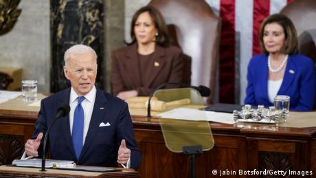 US President Joe Biden with Vice-President Kamala Harris and House Speaker Nancy Pelosi
