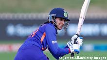 QUEENSTOWN, NEW ZEALAND - FEBRUARY 22: Indina player Smriti Mandhana bats during game four in the One Day International series between the New Zealand White Ferns and India at John Davies Oval on February 22, 2022 in Queenstown, New Zealand. (Photo by James Allan/Getty Images)