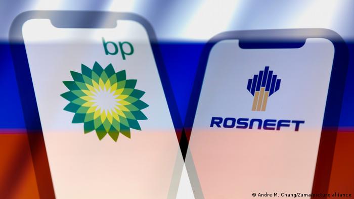 Logos of BP and Rosneft companies