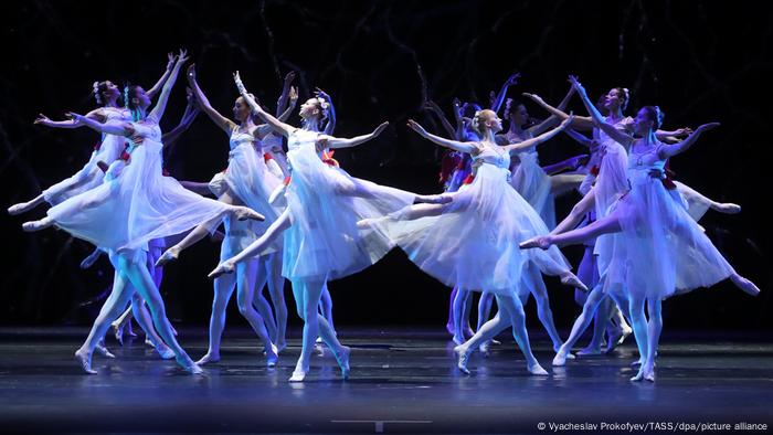 Ballet dancers perform in the Bolshoi Theatre's production Krakatuk.