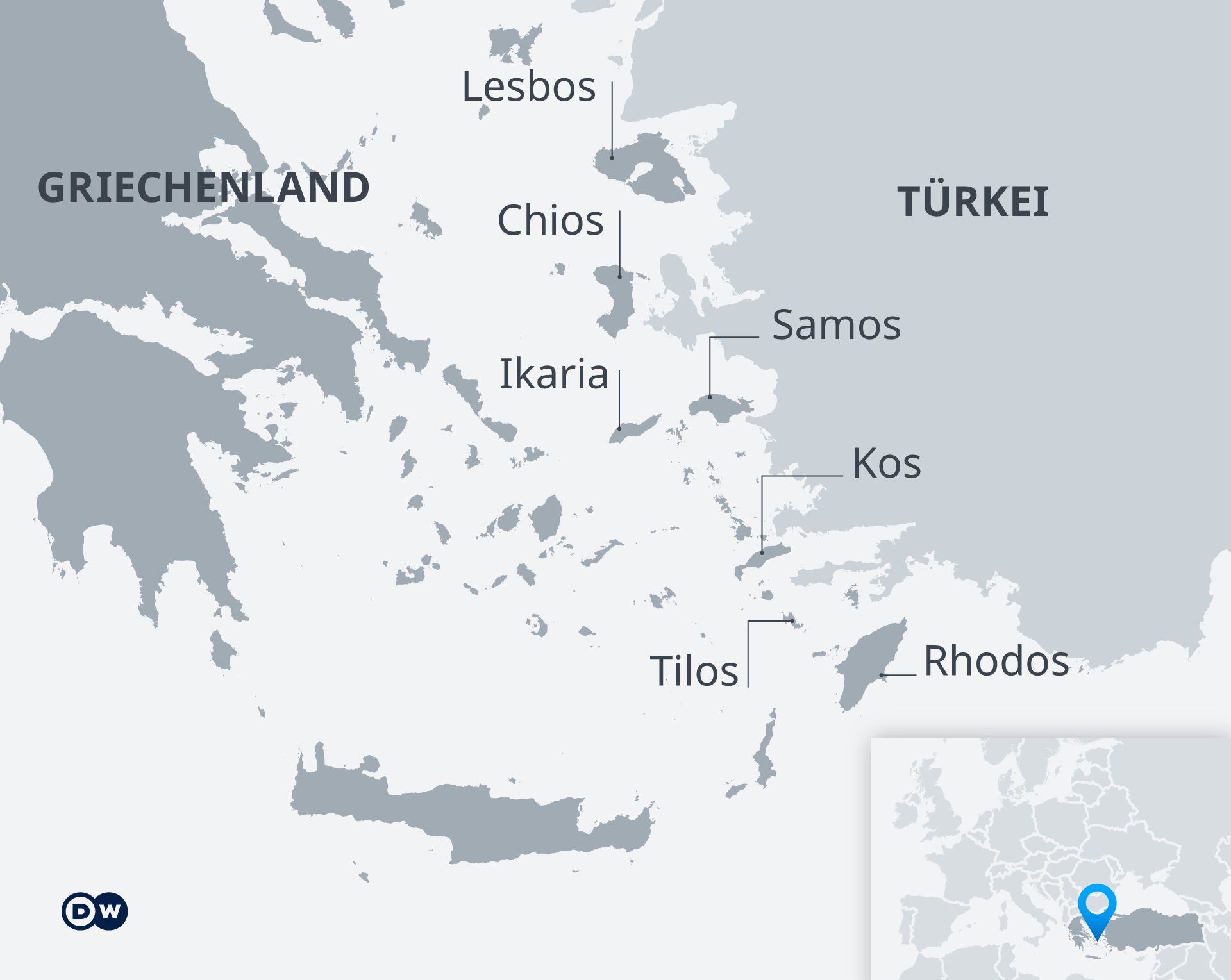 Infigrafik Karte Griechische und Türkische Inseln DE