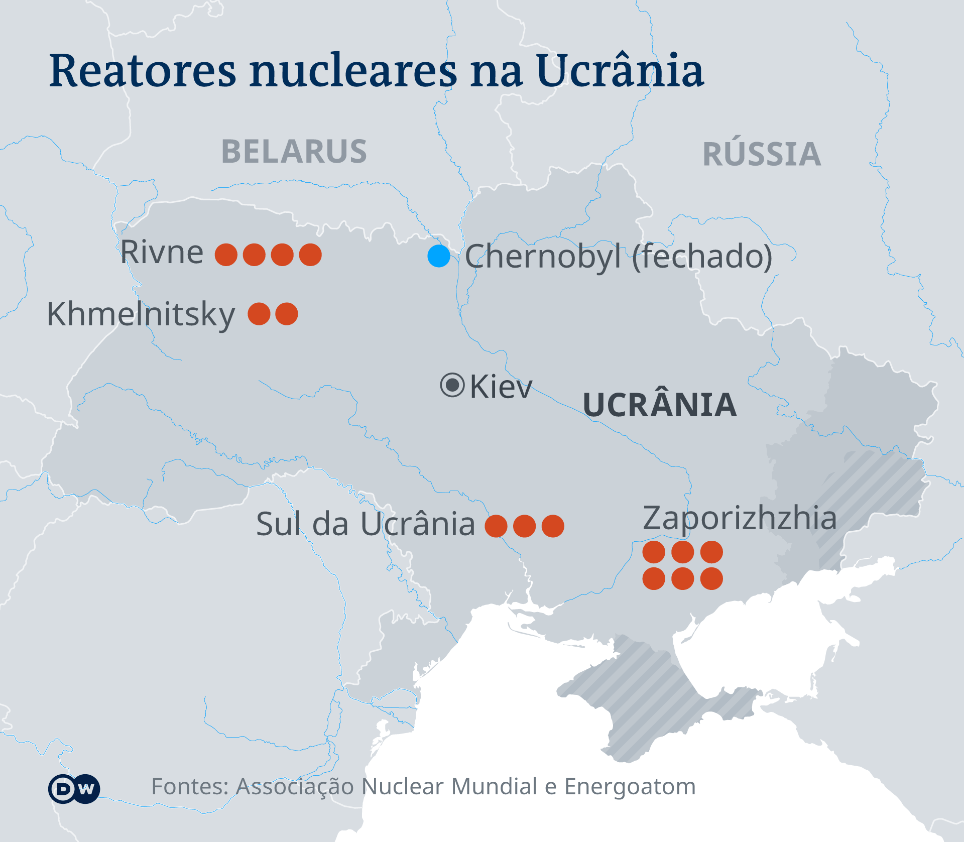 Карта на атомните реактори в Украйна