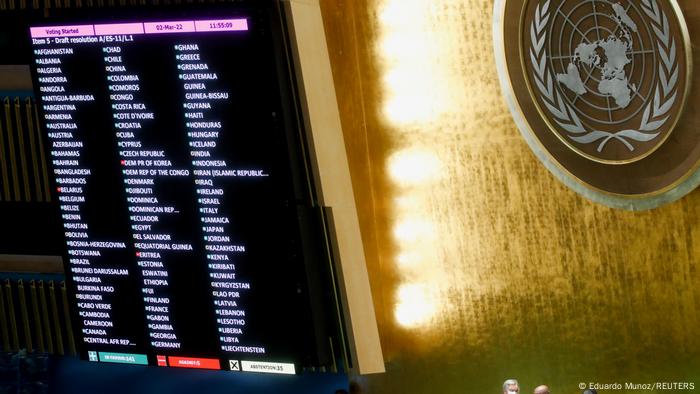 Voto en la Asamblea General de la ONU sobre la invasión rusa a Ucrania. (2.03.2022).