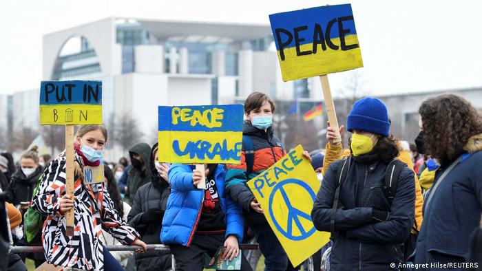 Fridays for Future activists demonstrate against the Russian invasion of Ukraine, in Berli