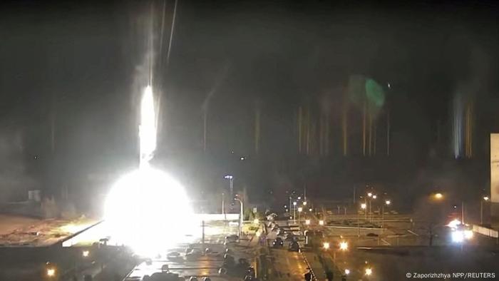 Surveillance camera footage shows a flare landing at the Zaporizhzhia nuclear power plant