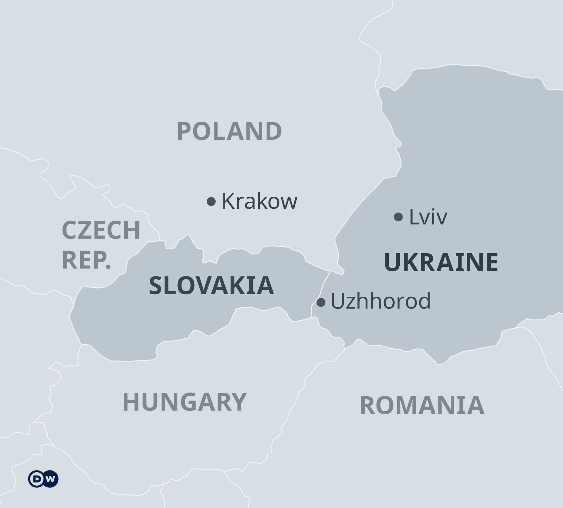 Map of Uzhhorod and Lviv in Ukraine