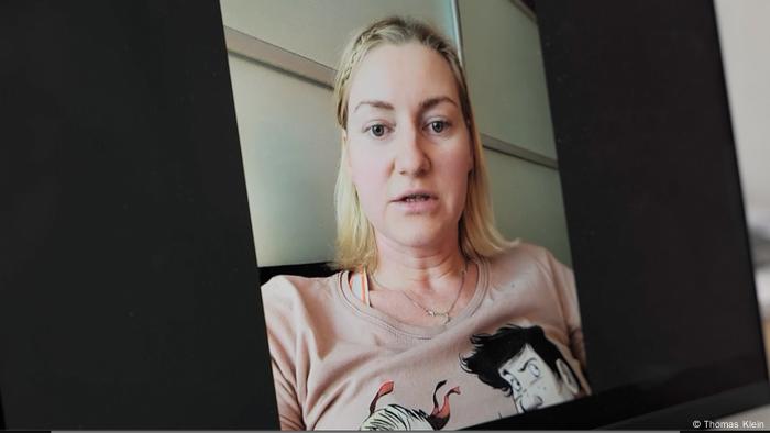 Olena Kryvytska speaks over a video link