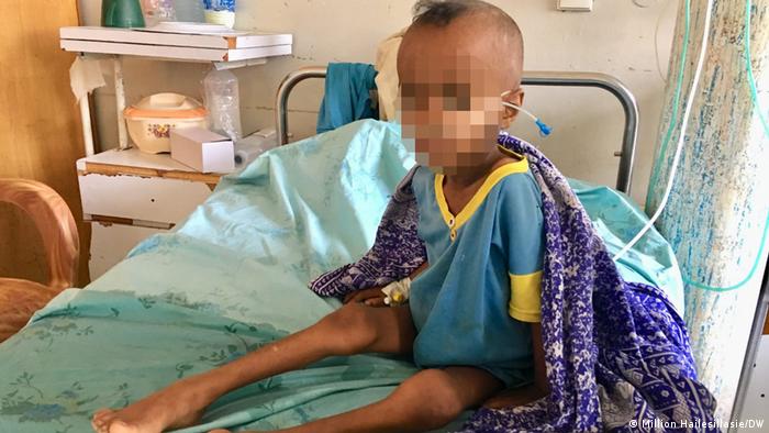 A wounded child in a hospital bed in Mekele, the capital of the northern province of Tigray