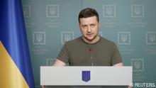 Ukraine Kiew Präsident Volodymyr Zelensky Ansprache. Screenshot Videomaterial von Reuters.