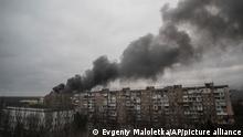 Smoke rises after shelling by Russian forces in Mariupol, Ukraine, Friday, March 4, 2022.(AP Photo/Evgeniy Maloletka)