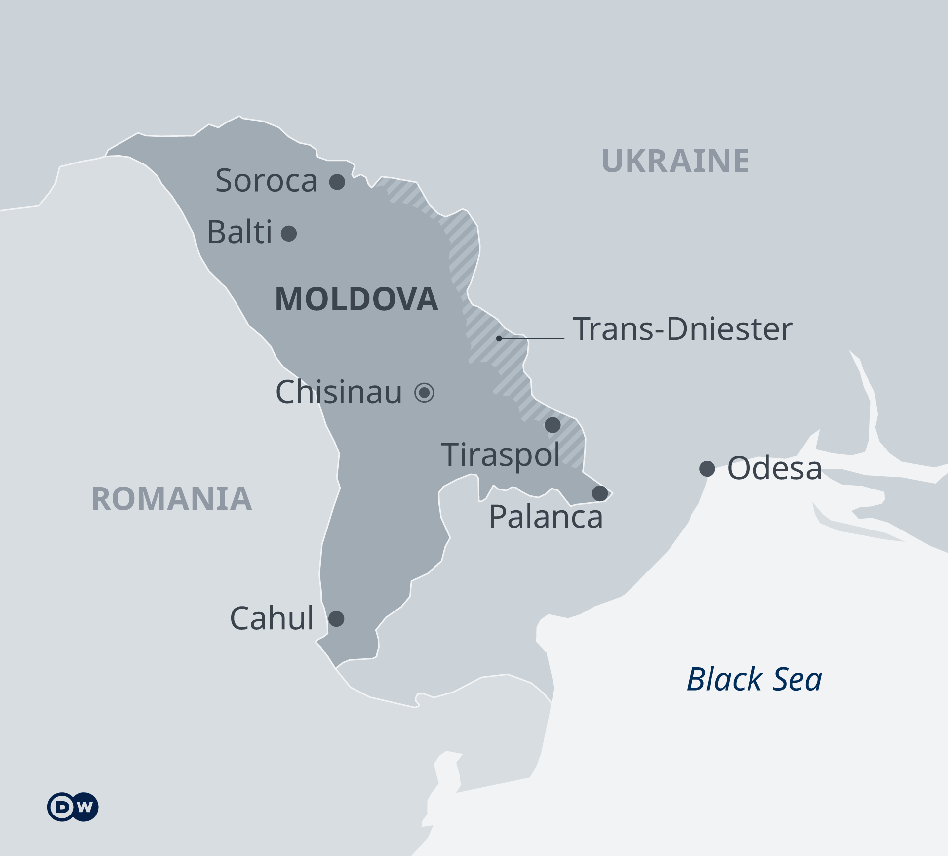 A map showing Moldova and the separatist Trans-Dniester region