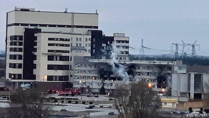 Burning office building of Zaporozhye NPP