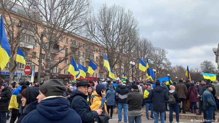 Protest action of Kherson residents against Russian occupation in March 2022