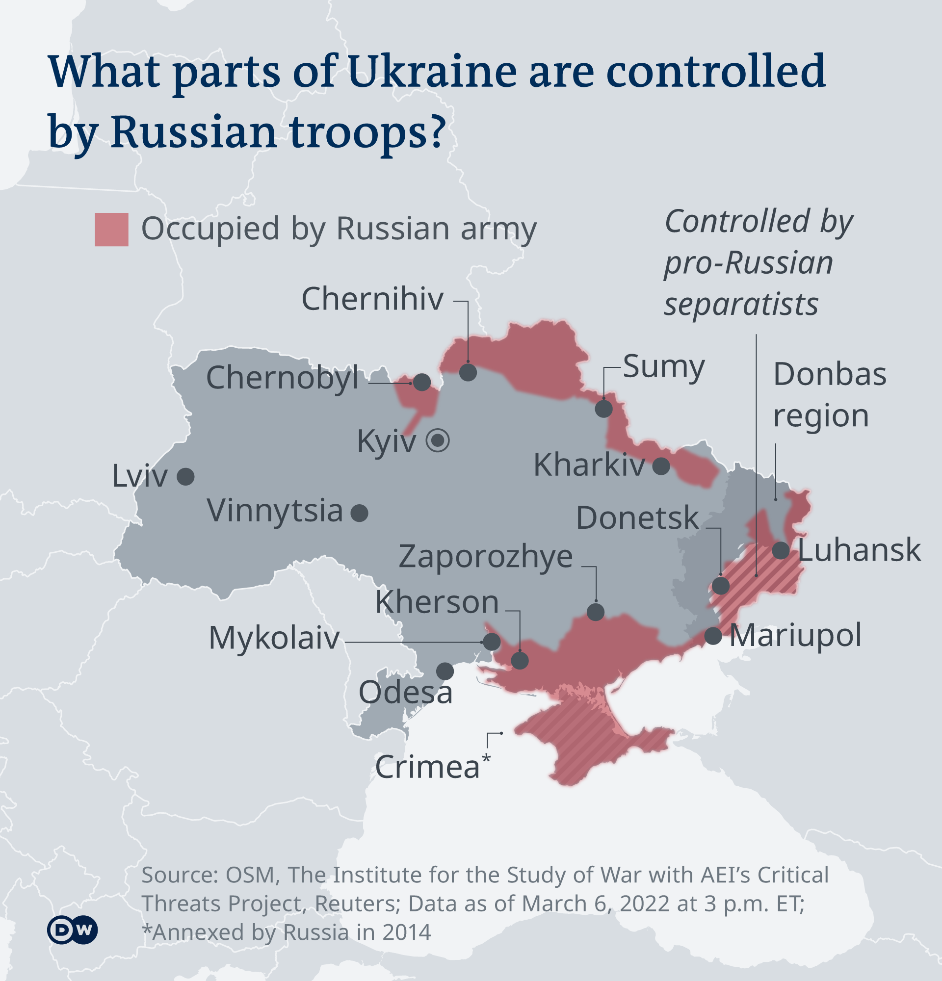 Map - What parts of Ukraine are controlled by Russian troops?