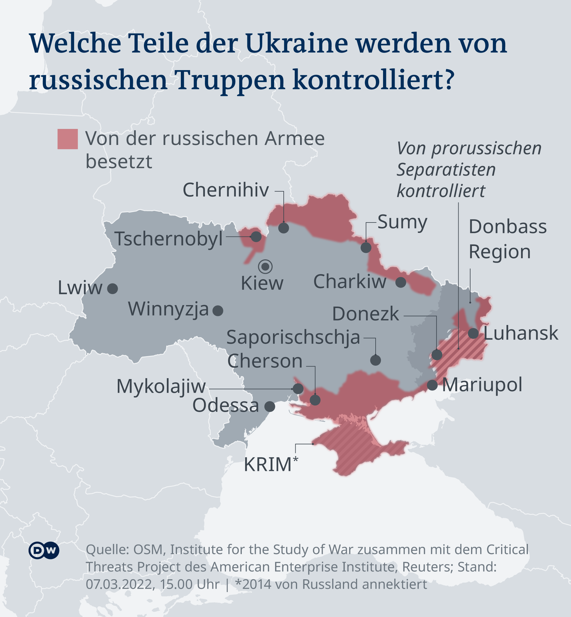 Infografik/Map - What parts of Ukraine are controlled by Russian troops? - DE