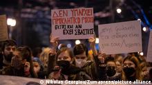 February 10, 2022: Protesters march shouting slogans against patriarchy following recent rape cases in Greece. Activists took to the streets a day before the case of Dmitris Lignadis, the former National Theater director charged with raping minors, is to be brought to court. (Credit Image: Â© Nikolas Georgiou/ZUMA Press Wire