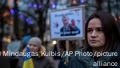Belarusian opposition leader Sviatlana Tsikhanouskaya at a March 4, 2022 protest in Vilnius, Lithuania, against the Russian invasion of Ukraine