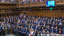 Russian invasion of Ukraine. Ukrainian President Volodymyr Zelensky addresses MPs in the House of Commons via videolink on the latest situation in Ukraine. Picture date: Tuesday March 8, 2022. See PA story Politics Ukraine. Photo credit should read: PA Wire URN:65739137