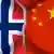 Norwegische und chinesische Flagge mit einem Riss in der Mitte (Grafik: DW)