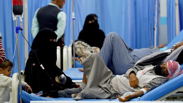 Patients hospitalized in al-Jumhuri Hospital in Taiz, Yemen.