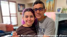 In this handout photo provided by Maria Elena, Gustavo Cardenas, one of six oil executives jailed in Venezuela, poses for a photo with his daughter Maria Mercedes, in their home in Houston, Wednesday, March 9, 2022. Cardenas expressed happiness to be home after an imprisonment of more than four years that he said â€œhas caused a lot of suffering and pain, much more than I can explain with my words.â€ But he said he is praying for five colleagues of his company who were not released Tuesday night. Together, the men are known as the â€œCitgo 6.â€ (Maria Elena Cardenas via AP)
