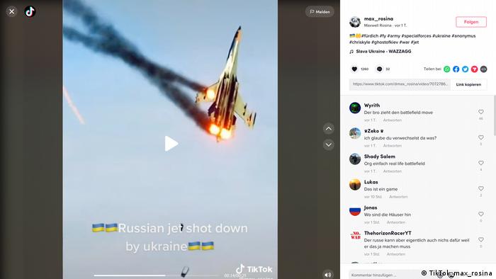 Iamgen de un video de TikTok que muestra al Fantasma de Kiev. Pero este no existe. Se trata de un video que corresponde a un videojuego.