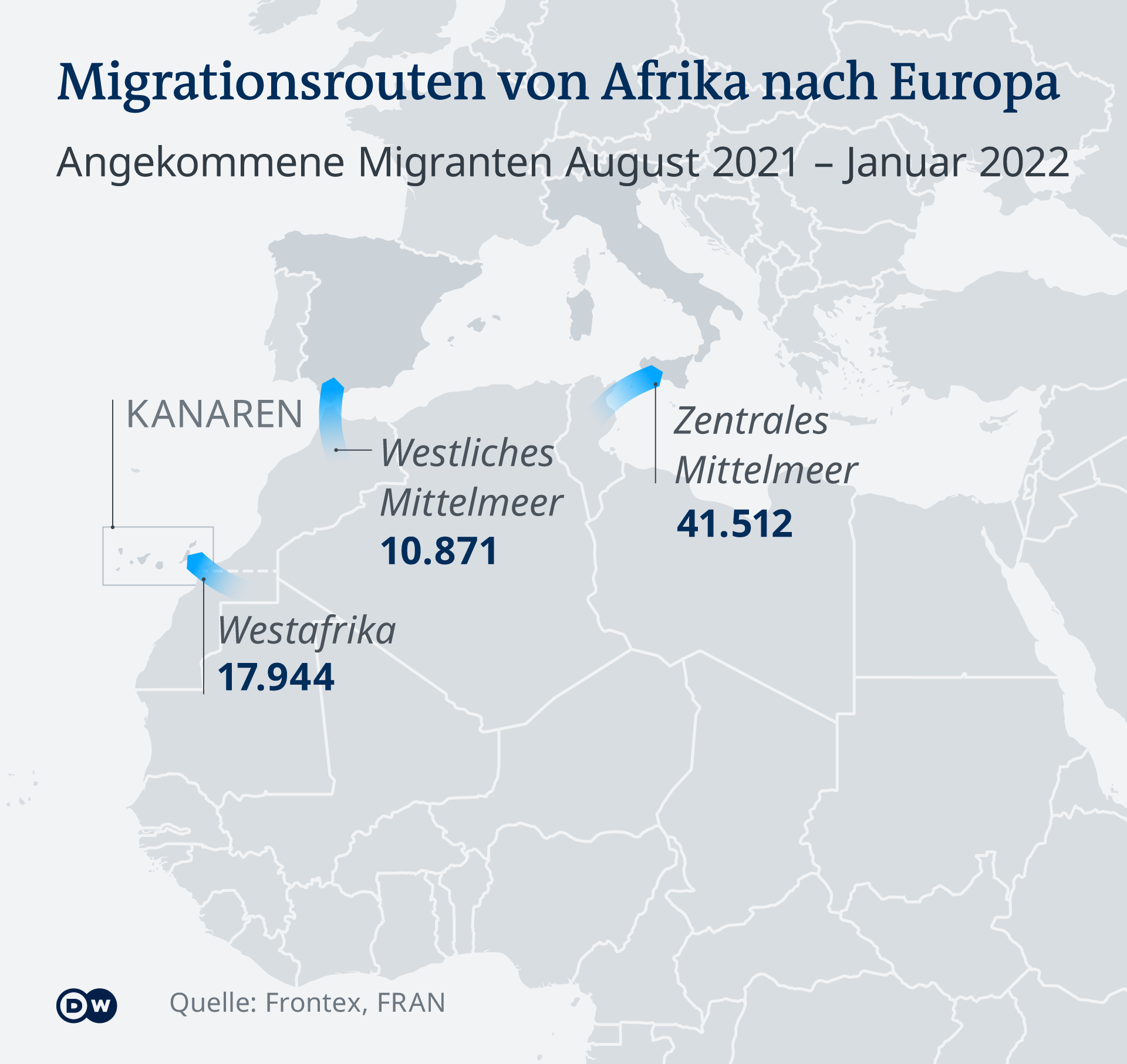 Infografik Flüchtlingsrouten Afika nach Europa DE