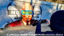 10.3.2022, Gdansk, Poland: A mural of Putin, Hitler, and Stalin with the slogan ''No More Time'' is seen on the wall next to the PKM Gdansk Jasien train station. The first of a series of anti-war murals entitled ''Solidarity with Ukraine'' was created. Its author is Tuse, one of the most recognizable street artists in Poland. It is a joint initiative of the Pomeranian Voivodeship, the Pomeranian Metropolitan Railway and the Academy of Fine Arts in Gdansk. (Credit Image: © Mateusz Slodkowski/SOPA Images via ZUMA Press Wire