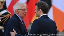 France's President Emmanuel Macron greets High Representative of the European Union for Foreign Affairs and Security Policy Josep Borrell (L) at the Palace of Versailles, near Paris, on March 10, 2022, prior to the EU leaders summit to discuss the fallout of Russia's invasion in Ukraine. EU leaders are scrambling to find ways to urgently address the fallout of Russia's invasion of Ukraine that has imperilled the bloc's economy and exposed a dire need for a stronger defence. .. Photo by Christian Liewig/ABACAPRESS.COM