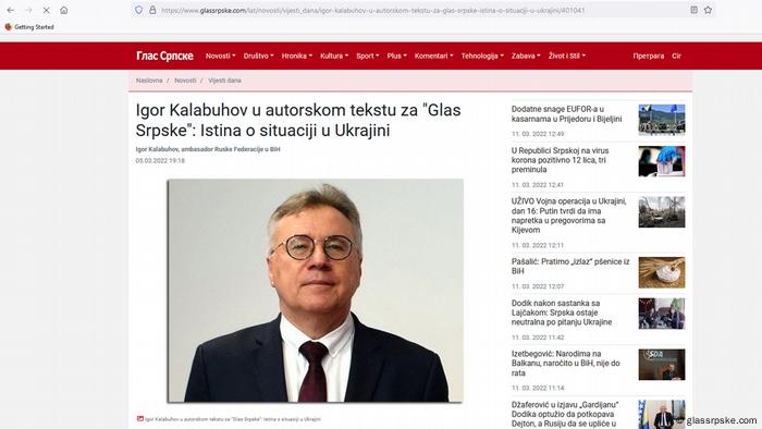  Glas Srpske objavio tekst ruskog ambasadora u BiH Igora Kalabuhova pod naslovom Istina o situaciji u Ukrajini