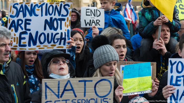 Ukrainian people and their supporters demonstrate in Parliament Square calling on the British government to support Ukraine.