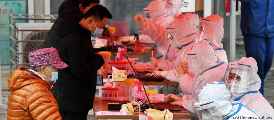People in Qingdao, China getting tested at a testing centre